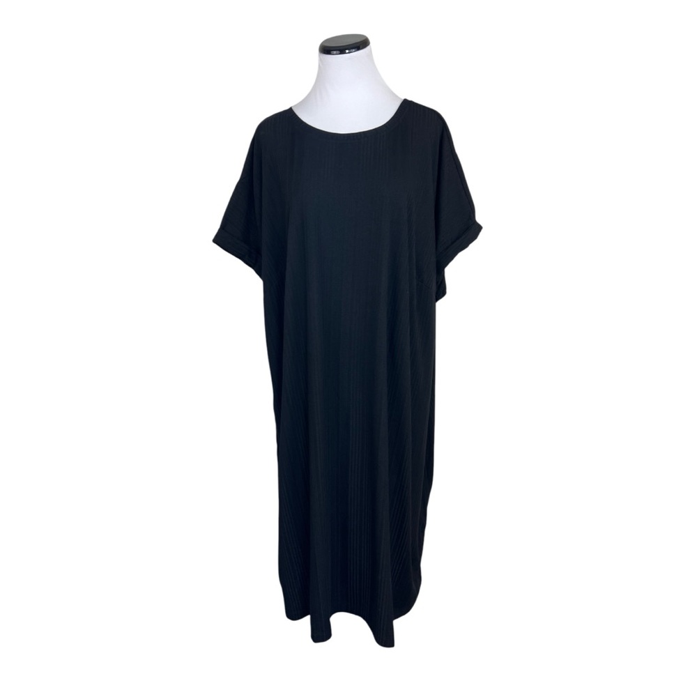Lularoe Chelsea Ribbed T Shirt Dress Black Cuffed Sleeve Size 3XL